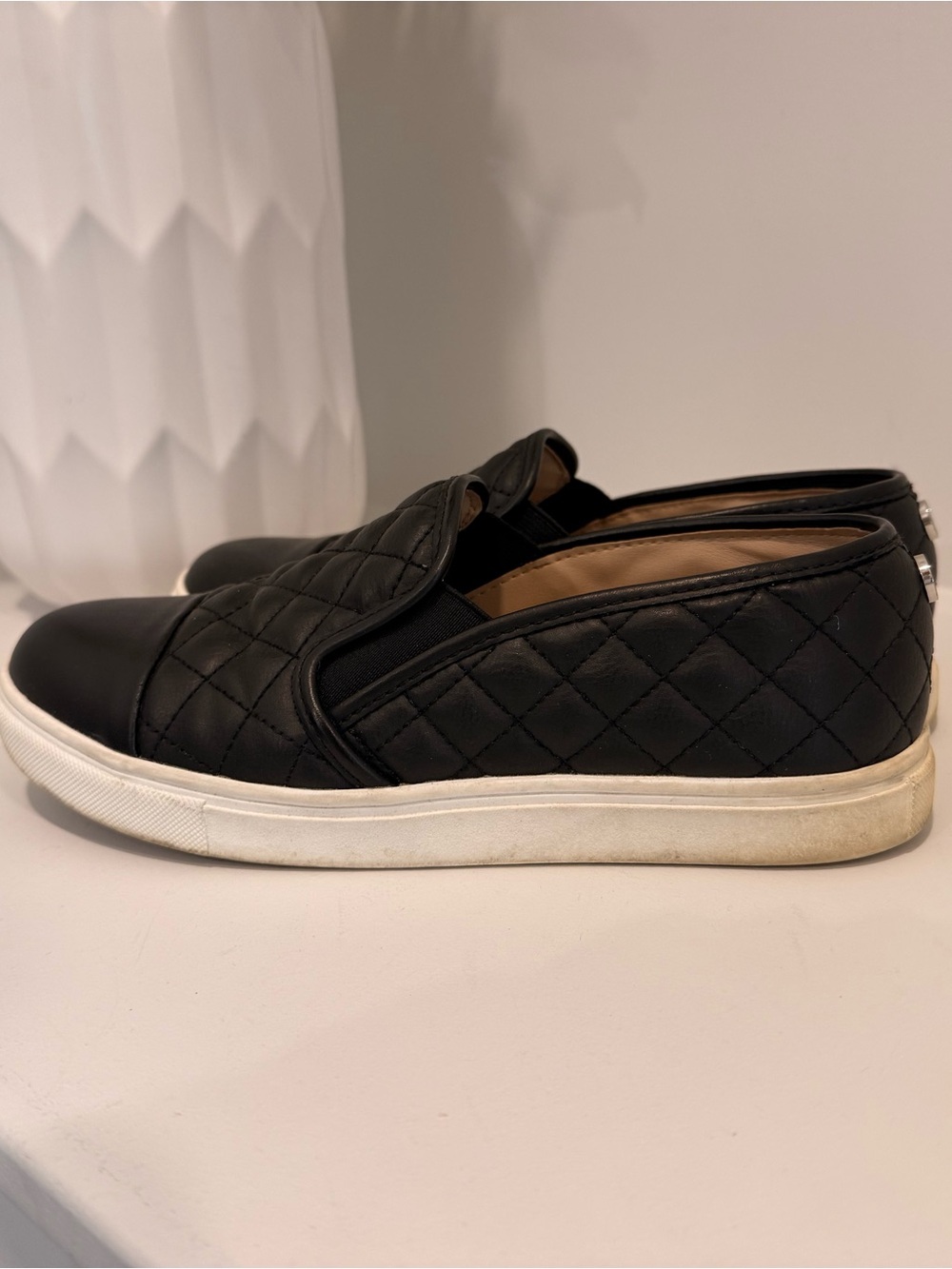 Steve Madden Black Quilted Slip-On Sneakers with White Sole - Picture 4 of 5
